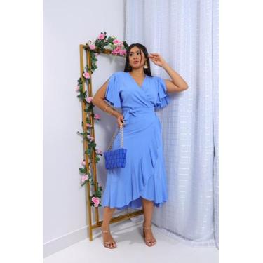 Imagem de Vestido envelope longo de viscolinho liso manga curto - LAJMA STORE, A