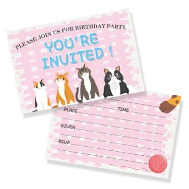 Imagem de Halodete Cartões de convite de gato, suprimentos de cartão de felicitações para festa de aniversário para meninas, convites de preenchimento, cartões de felicitações para chá de bebê, gatos de