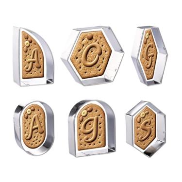 Imagem de 6 peças de cortadores de biscoito geométricos, 6 estilos de cortador de biscoito de placa, faça você mesmo, conjunto de cortadores de biscoito para fazer biscoitos, massa de pão, sobremesa