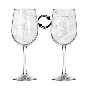 Imagem de Taça de vinho de haste alta de 473 ml para vinho tinto ou branco envolto no mapa da cidade de Detroit, MI Michigan