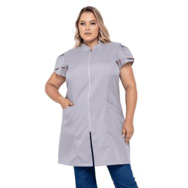 Imagem de Jaleco Feminino Oxford Zíper Manga Curta Plus Size Lia - Supply Premiu