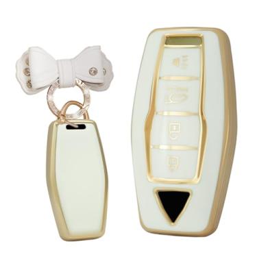 Imagem de TECART Capa de chave inteligente adequada para Mitsubishi Outlander 2021 2022 2023 TPU macio evita arranhões, 4 botões, branco