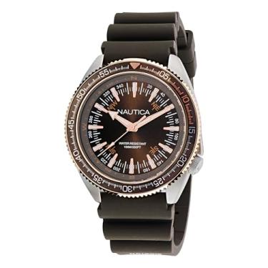 Imagem de Nautica Relógio masculino NAPNVF302 vintage marrom pulseira de silicone, Marrom