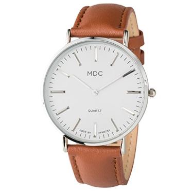 Imagem de Infantry MDC Relógio de pulso masculino minimalista, relógios de couro genuíno para homens, relógio de pulso analógico de quartzo ultrafino, estilo social casual, Marrom, branco, 40 mm
