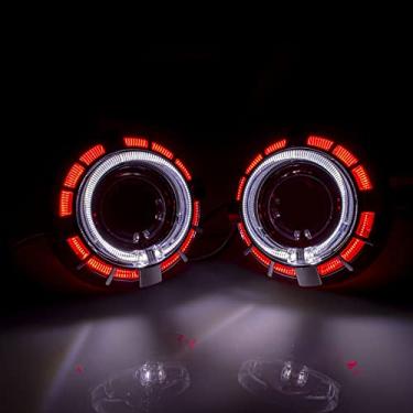Imagem de 2.5inch HD Projetor Lentes com 2.5inch White & Red Angel Eyes Shrouds Decoração, Bi-xénon Projetor Lentes Retrofit para H1 H4 H7 Luzes de carro Acessórios Tuning