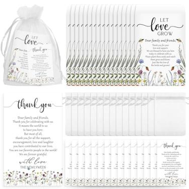 Imagem de Ctosree Conjunto de 100 lembrancinhas de casamento para convidados a granel inclui 100 pacotes de sementes autoadesivos, envelopes de papel kraft, cartões Let Love Grow e sacos de presente de organza