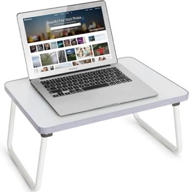 Imagem de Bandeja de laptop para cama ou sofá, bandeja de servir café da manhã com pernas dobráveis, mini mesa portátil e leve, suporte para laptop, para trabalhar, ler e escrever, branca