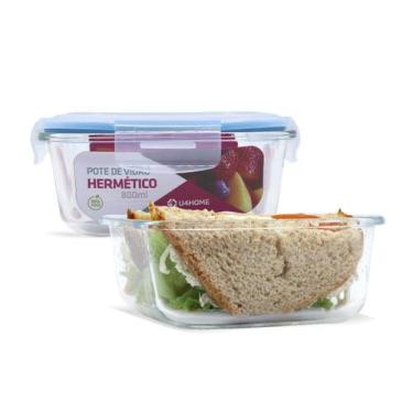 Imagem de KIT 2 Potes de Vidro Quadrado com Tampa Hermética 800ml - U4HOME, Azul
