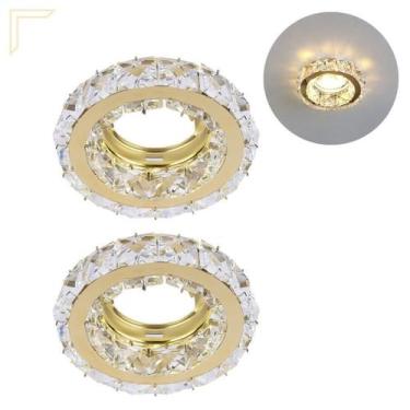 Imagem de Kit 2 Spot Cristal K9 Embutir Inox Dourado Redondo Mr16 - Acende A Luz