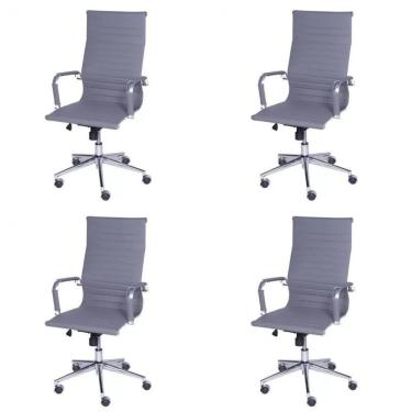 Imagem de Conjunto 4 Cadeiras de Escritórios Com Rodízios Esteirinha Alta Corino Or Design Cinza