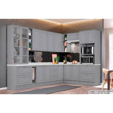 Imagem de Kit De Cozinha Modulada 14pçs 1 (3 Armários + 4 Balcões + 1 Paneleiro + 6 Complementos) C14P02 Cinza