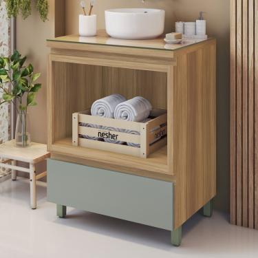 Imagem de Gabinete Para Banheiro 1 Gaveta Com Caixa Organizadora 70cm 100% Mdf Nature/verde