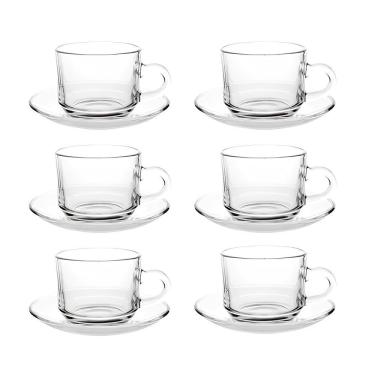 Imagem de Conjunto Xícaras Vidro C/ 6 Xícaras E 6 Pires Café/chá 210ml
