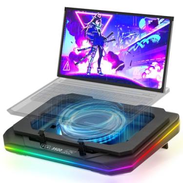 Imagem de OImaster Almofada De Resfriamento Para Laptop Gamer Com Turboventilador Potente (3500 Rpm), Suporte Cooler Rgb 12" A 19", 3 Hubs Usb, Ergonomia, Ajustável Em 2 Alturas Notebook Escritório (Preto-655