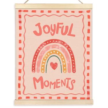 Imagem de BESERH Pôsteres de arte de parede de berçário rosa boho arco-íris, decoração de parede de quarto infantil, rosa feminino, momentos alegres, impressões em tela, arte emoldurada para crianças