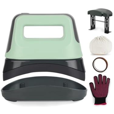 Imagem de Gimify Máquina De Prensar Chapéus, 3 Níveis Aquecimento, Mini Aquecimento Com Placa Revestida Cerâmica 6,3" X 3,4", Base Curva Segurança E Desligamento Automático, Portátil, Preta Verde