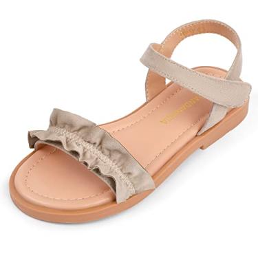 Imagem de PANDANINJIA Rita Sandálias femininas de verão com bico aberto, sandálias sociais para crianças pequenas e grandes, Tracy Nude, 4 Big Kid