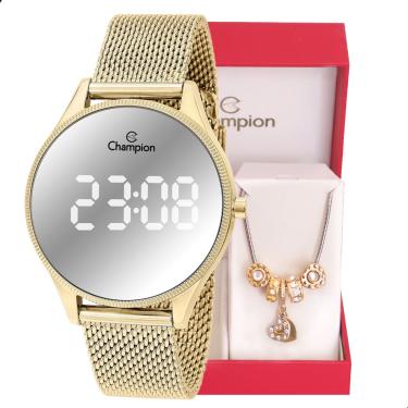 Imagem de Relógio Feminino Champion Dourado Espelhado Digital CH40137B + Pulseira Berloques