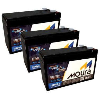 Imagem de Kit 3 Baterias Estacionárias Moura 12MVA-7 7AH 12V VRLA AGM Nobreak