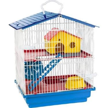 Imagem de Gaiola para hamster Casa e roda de exercício 2 níveis, Gaiola para hamster (Azul)