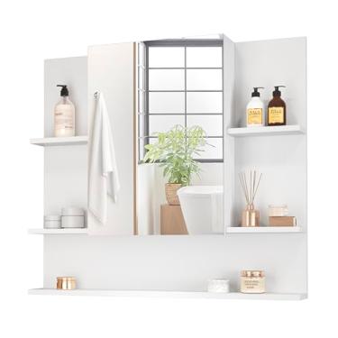 Imagem de Armário Suspenso Para Banheiro Espelheira Com Prateleira (BRANCO)