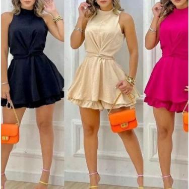 Imagem de Vestido macaquinho babado estilo transpassado feminino cavado com bojo