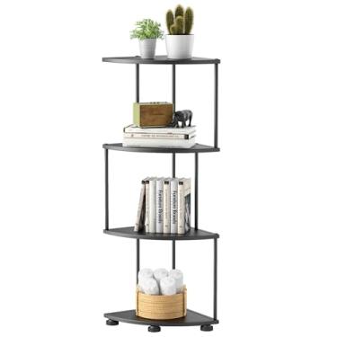 Imagem de Suporte de prateleira de canto de metal de 4 camadas, prateleira de canto industrial para decoração de sala de estar, estante de canto de parede, organizador de várias unidades, suporte alto para