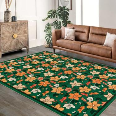 Imagem de GarveeHome Tapetes de área de 2,3 x 25,4 m Boho Floral Lavável Pelo Baixo Antiderrapante Tapete Interior para Quarto Infantil Sala de Estar Verde