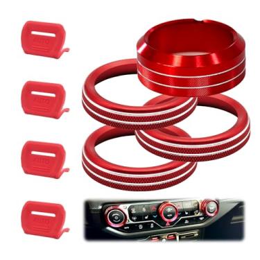 Imagem de 8 peças de capa de botão de metal vermelho para Jeep Wrangler JL JLU 2018-2025 e Gladiator JT 2020-2025 acessórios interiores, interruptor de janela, volume, rádio, ar-condicionado, farol, botão de