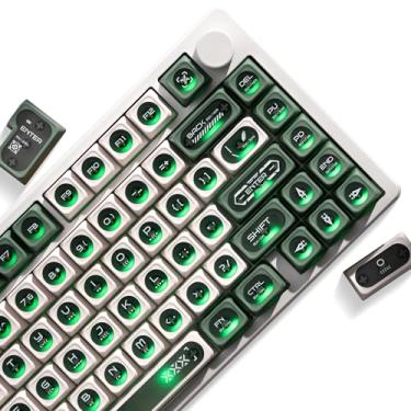 Imagem de OHY XVX Teclas brilhantes verdes e brancas para teclados mecânicos – 136 teclas verde translúcido design olho de gato, perfil Cherry MAX, teclas PC+PBT fosco RGB