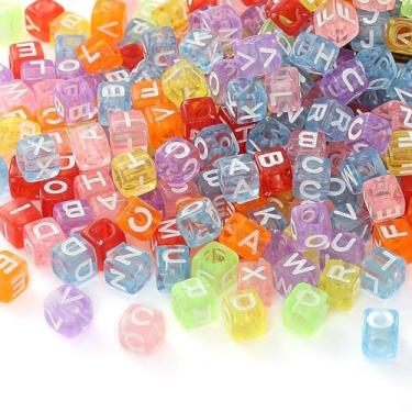 Imagem de Suplemento de acrílico para alfabeto da ToBeit com letras "A-Z" de miçangas de cubo 1000 peças para fazer joias, pulseiras, colares (6 mm), sheer color, 1