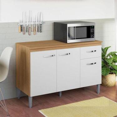 Imagem de Balcão De Cozinha Ambiente Gabriela Com Tampo 120cm Amêndoa Branco - A