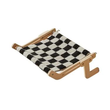 Imagem de IEUDNS Cama de gato de cabeceira Cama suspensa de madeira para gatos Resistente a arranhões Lavável Plataforma de aquecimento para gatos Assento de janela, Preto E Branco