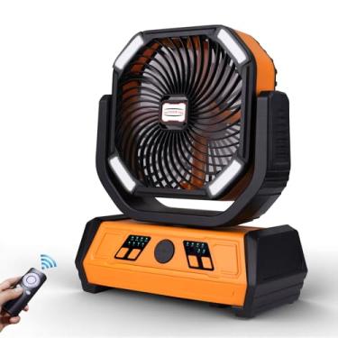 Imagem de Luxxflour Ventilador de acampamento portátil recarregável com luz LED, 4 velocidades e rotação de 360° – Ventilador de mesa USB externo para barracas (laranja)