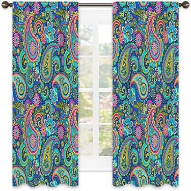 Imagem de Cortina com isolamento térmico Paisley, estampa artística paisley, cortinas blackout com absorção de som para decoração de sala de jantar/festa, L 106 x C 213 cm