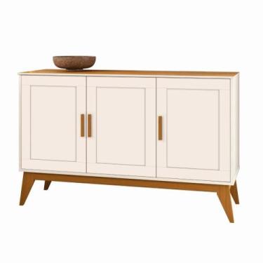 Imagem de Buffet Aparador SR 3 Portas Modelo Retrô 1.30m Cor Off White / Cedro -