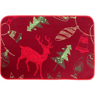 Imagem de Tapete Capacho Porta Enfeite Rena Vermelho Decoração 39x59cm