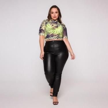 Imagem de Blusa Cropped Manga Curta em Tule Estampado - Croppeds Store, P, Flama