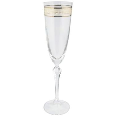 Imagem de Jogo de 6 taças para champanhe decorada em cristal ecológico com friso dourado e platinum rim 200ml - Full Fit