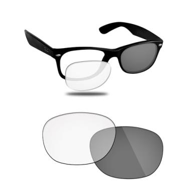 Imagem de Fiskr Lentes polarizadas de substituição compatíveis com óculos de sol RayBan Wayfarer RB2132 55 mm, resistente a impactos e ajuste perfeito - fotocrômico transparente a cinza