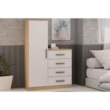 Imagem de Cômoda Casal Aurora 1 Porta e 4 Gavetas Freijo/White Laca - Genialflex