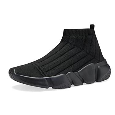 Imagem de YAVY Tênis infantil para meninos, meninas, meias para crianças, sem cadarço, respirável, cano alto, atlético, leve, caminhada, corrida, Preto completo 044, 12.5 Little Kid