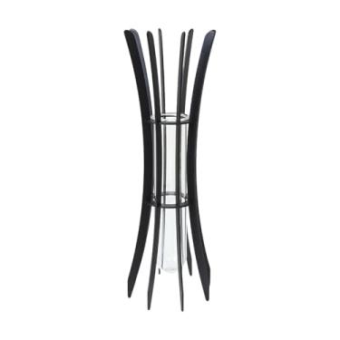 Imagem de Ioensy Tubo de ensaio de vidro hidropônico vaso plantador estrutura de metal suporte elegante para peitoril da janela ornamento de mesa multiuso pequeno vaso, Preto 8x8x24cm