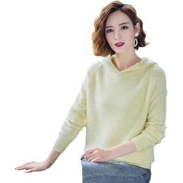 Imagem de 100% Mink Cashmere Sweater Mulheres Malha Com Capuz Jumper Macio Quente Pulôveres De Malha, Pink, L