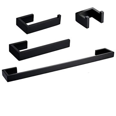 Imagem de Conjunto de banheiro preto - Suporte para toalhas de aço inoxidável - Kit de ferragens, 4 conjuntos de 40 cm