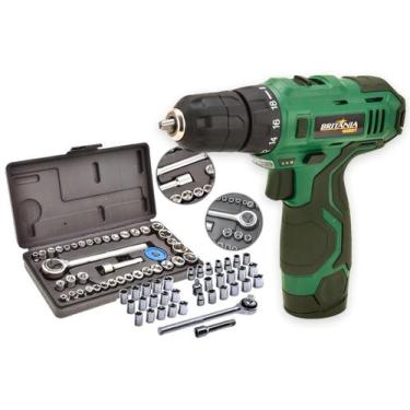 Imagem de Parafusadeira Furadeira 12v 10mm Bpf03 Britânia + Kit 40 Peças
