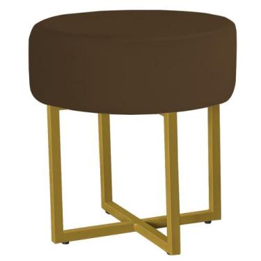 Imagem de Puff Redondo para Quarto e Sala Madrid Base Ferro Dourado Veludo - Ani