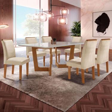 Imagem de Mesa de Jantar 6 Lugares Sorrento com Vidro Cinamomo/Off White/Bege - Pnr Móveis