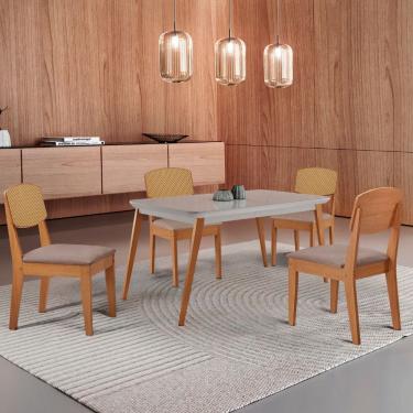 Imagem de Mesa de Jantar Copper 120cm Tampo Canto Copo MDF Vidro com 4 Cadeiras Copper Premium Moderna Mobília