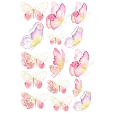 Imagem de Kit Adesivos De Parede 15 Borboletas Infantil Rosa Autocolante Destacá